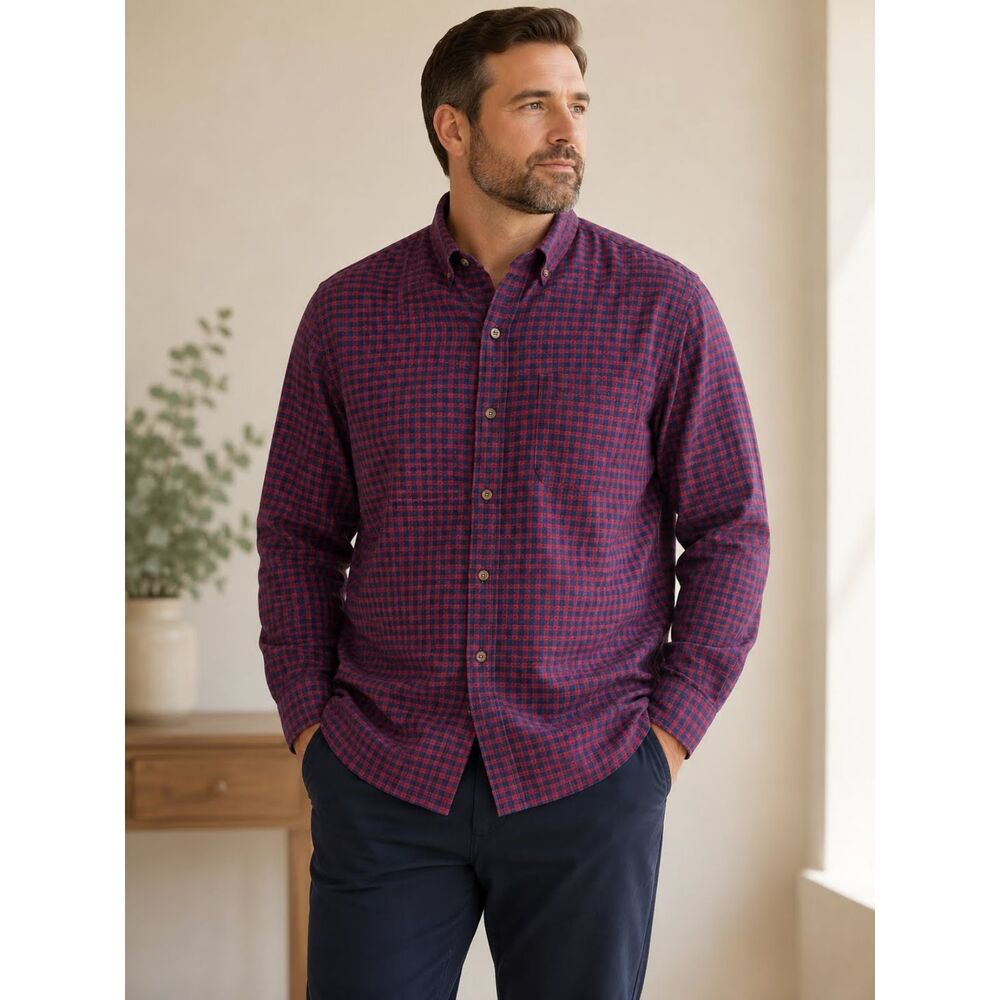 UNTUCKit Leland Flannel Shirt XXL Relaxed Fit Navy Red Check Plaid Button Down